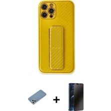 İlk El Grup Pilelistore™ iPhone 12 Pro Kılıf Yörünge Yansıma - Siyah 3D Antistatik Hayalet Cam Ekran Koruyucu + Shine Kamera Lens Koruma Cam - Gs
