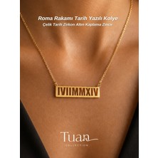 Tuan Collection Roma Rakamı Tarih Yazılı Gold Çelik Tarih Zirkon Altın Kaplama Zincir Kişiselleştirilebilir Kolye