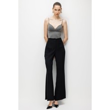 Moda İlgi Moda Ilgi Kadın Ispanyol Paça Dokuma Pantolon 5005 Siyah