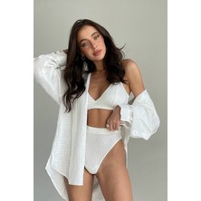 Kadın Beyaz Yüksek Bel Dolgusuz Slip Takım Mery Woman