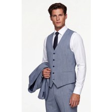 Giotelli Erkek Lacivert Dar Kesim Slim Fit Viskon 6 Drop Yelekli Takım Elbise