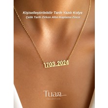 Tuan Collection Tarih Yazılı Gold Çelik Tarih Zirkon Altın Kaplama Zincir Kişiselleştirilebilir Kolye