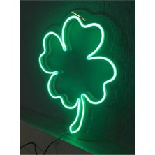 Çakra Neon 4 Yapraklı Yonca LED Işıklı Tablo (4mm PLEKSI-35X28CM)