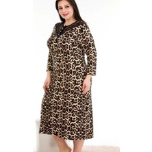 Leopar Desenli Lady 7244 Kadın Yarım Kol Omuzları Dantel Büyük Beden Anne Elbise, Anne Gecel