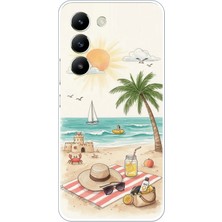 TechTree Vivo V30 Lite Uyumlu Sulu Boya Sahil ve Deniz Manzaralı Baskılı Silikon Kılıf