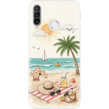 TechTree Huawei P30 Lite Uyumlu Sulu Boya Sahil ve Deniz Manzaralı Baskılı Silikon Kılıf