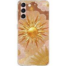 TechTree Samsung Galaxy S21 Uyumlu Altın Güneş ve Yıldız Desenli Baskılı Silikon Kılıf