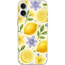 TechTree iPhone 16 Plus Uyumlu Sulu Boya Limon ve Çiçek Desenli Baskılı Silikon Kılıf