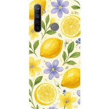 TechTree Realme 5i - 6i - C3 Uyumlu Sulu Boya Limon ve Çiçek Desenli Baskılı Silikon Kılıf
