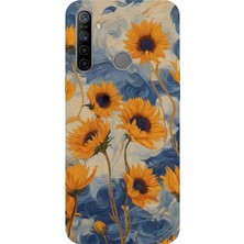 TechTree Realme 5i - 6i - C3 Uyumlu Yıldızlı Ayçiçekleri Baskılı Silikon Kılıf
