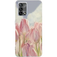 TechTree Oppo A74 Uyumlu Pembe Laleler Baskılı Silikon Kılıf