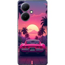 TechTree Vivo V29 Lite 5g Uyumlu Palmiye Neon Pembe Araba Baskılı Silikon Kılıf