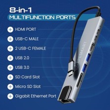 Skygo 8 Portları 1 Arada USB C Hub Adaptörü, 4K Hdmı, Şarj Cihazı, USB C Bağlantı Noktaları, Sd/micro Sd Kart Okuyucular, Ethernet Bağlantı Noktası, M1 ve M2 Mac Bilgisayarlar Için, Thunderbolt 3