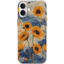 TechTree iPhone 16 Plus Uyumlu Yıldızlı Ayçiçekleri Baskılı Silikon Kılıf