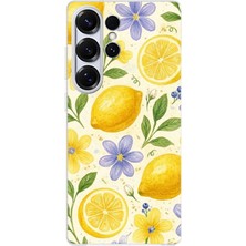 TechTree Samsung Galaxy S25 Ultra Uyumlu Sulu Boya Limon ve Çiçek Desenli Baskılı Silikon Kılıf