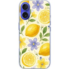 TechTree iPhone 16 Uyumlu Sulu Boya Limon ve Çiçek Desenli Baskılı Silikon Kılıf