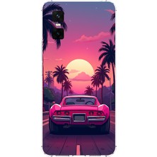 TechTree Infinix Gt 30 Pro Uyumlu Palmiye Neon Pembe Araba Baskılı Silikon Kılıf