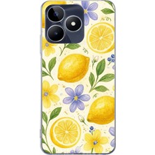TechTree Realme C53 Uyumlu Sulu Boya Limon ve Çiçek Desenli Baskılı Silikon Kılıf