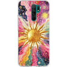 TechTree Redmi 9 Uyumlu Psikedelik Galaksi ve Güneş Desenli Baskılı Silikon Kılıf