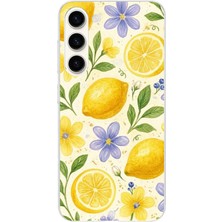 TechTree Samsung Galaxy S25 Plus Uyumlu Sulu Boya Limon ve Çiçek Desenli Baskılı Silikon Kılıf