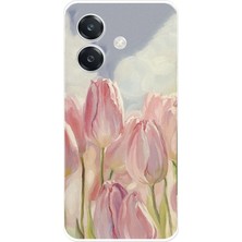 TechTree Oppo A3 Uyumlu Pembe Laleler Baskılı Silikon Kılıf