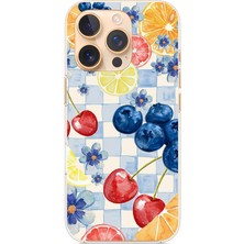 TechTree iPhone 16 Pro Uyumlu Sulu Boya Meyve ve Çiçek Desenli Baskılı Silikon Kılıf