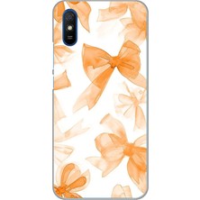 TechTree Redmi 9A Uyumlu Şeftali Fiyonk Kurdele Baskılı Silikon Kılıf