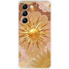 TechTree Vivo V30 Lite Uyumlu Altın Güneş ve Yıldız Desenli Baskılı Silikon Kılıf