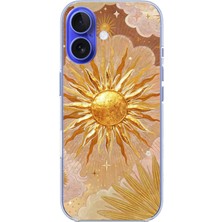 TechTree iPhone 16 Uyumlu Altın Güneş ve Yıldız Desenli Baskılı Silikon Kılıf