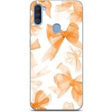 TechTree Samsung Galaxy A11-M11 Uyumlu Şeftali Fiyonk Kurdele Baskılı Silikon Kılıf