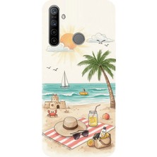 TechTree Realme 5i - 6i - C3 Uyumlu Sulu Boya Sahil ve Deniz Manzaralı Baskılı Silikon Kılıf