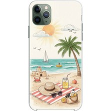 TechTree iPhone 11 Pro Max Uyumlu Sulu Boya Sahil ve Deniz Manzaralı Baskılı Silikon Kılıf
