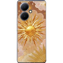TechTree Vivo V29 Lite 5g Uyumlu Altın Güneş ve Yıldız Desenli Baskılı Silikon Kılıf
