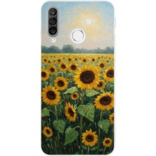 TechTree Huawei P30 Lite Uyumlu Ay Çiçeği Sulu Boya Baskılı Silikon Kılıf