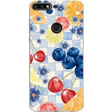TechTree Huawei Y7 2018 - Honor 7c Uyumlu Sulu Boya Meyve ve Çiçek Desenli Baskılı Silikon Kılıf