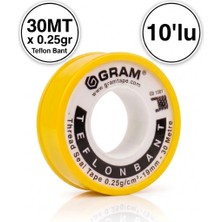 Gram Teflon Bant Su Tesisatı Sızdırmazlık Bandı 10'lu Paket / 19MM x 0.076MM x 30MT