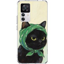 TechTree Xiaomi Mi 12T-12T Pro Uyumlu Babushka Yeşil Başörtülü Siyah Kedi Baskılı Silikon Kılıf
