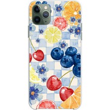 TechTree iPhone 11 Pro Max Uyumlu Sulu Boya Meyve ve Çiçek Desenli Baskılı Silikon Kılıf