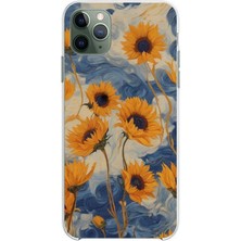 TechTree iPhone 11 Pro Max Uyumlu Yıldızlı Ayçiçekleri Baskılı Silikon Kılıf