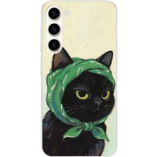 TechTree Samsung Galaxy S25 Plus Uyumlu Babushka Yeşil Başörtülü Siyah Kedi Baskılı Silikon Kılıf