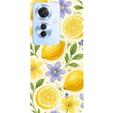 TechTree Oppo Reno 11F Uyumlu Sulu Boya Limon ve Çiçek Desenli Baskılı Silikon Kılıf