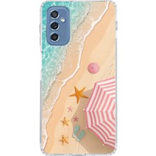 TechTree Samsung Galaxy M52 Uyumlu Pembe Şemsiyeli Sahil Baskılı Silikon Kılıf