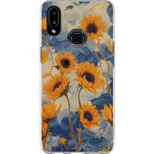 TechTree Samsung Galaxy A10S Uyumlu Yıldızlı Ayçiçekleri Baskılı Silikon Kılıf
