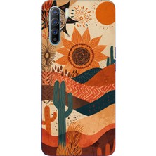 TechTree Oppo Reno 3-A91 Uyumlu Etnik Güneş ve Mandala Figürlü Toprak Tonları Baskılı Silikon Kılıf