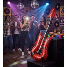Dodomar Kırmızı Gitar Şekilli Folyo Balon 82X29 cm Parti Dekor Müzik Temalı Balon