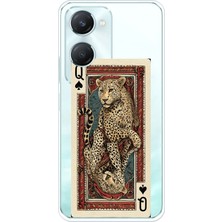 TechTree Vivo Y18 Uyumlu Iskambil Kağıdı Tasarımlı Leopar Portre Baskılı Silikon Kılıf