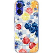 TechTree iPhone 16 Uyumlu Sulu Boya Meyve ve Çiçek Desenli Baskılı Silikon Kılıf