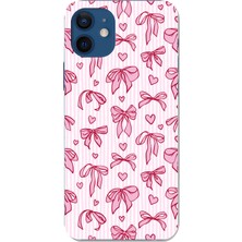 TechTree iPhone 12-12 Pro Uyumlu Pembe Fiyonk ve Kalp Desenli Baskılı Silikon Kılıf