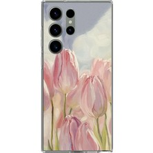 TechTree Samsung Galaxy S23 Ultra Uyumlu Pembe Laleler Baskılı Silikon Kılıf