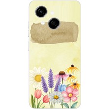TechTree Tecno Spark Go 1 Uyumlu Sulu Boya Dokulu Vazoda Çiçek Desenli Baskılı Silikon Kılıf